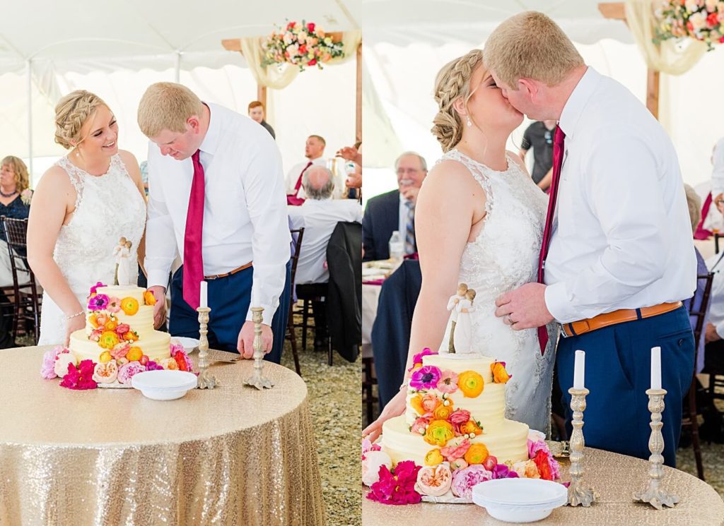Bride and Groom cutting wedding cake