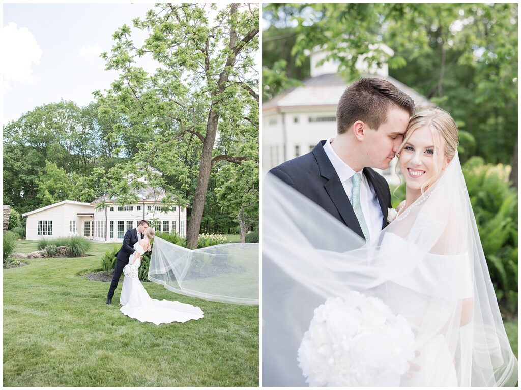 portraits of bride and groom at Dempsey event center