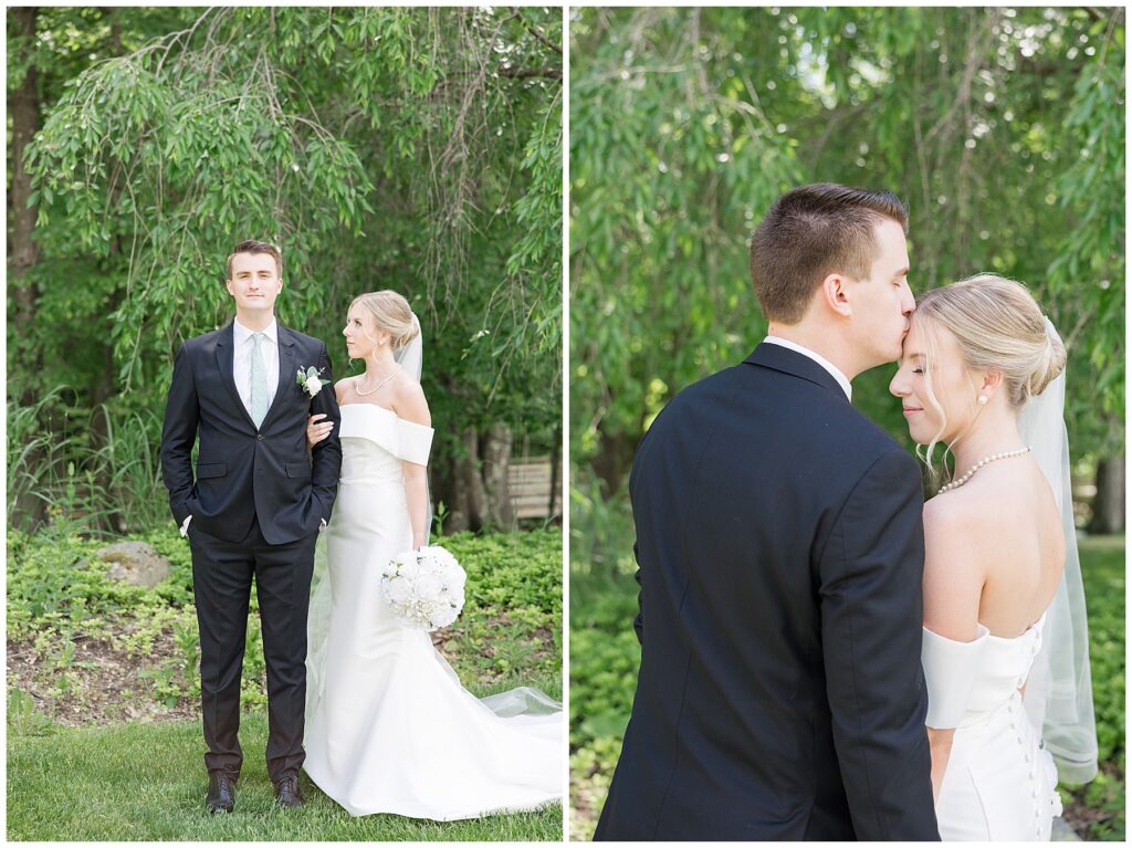 portraits of bride and groom at Dempsey event center