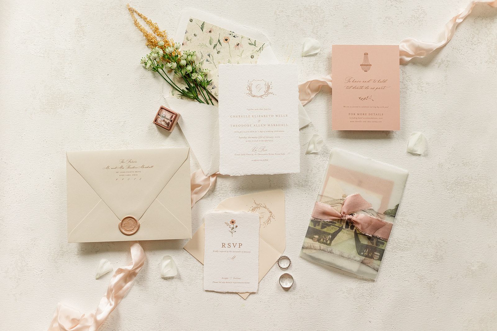 Wedding invitation flat lay photo by Columbus photographer Amanda Lauren Collective