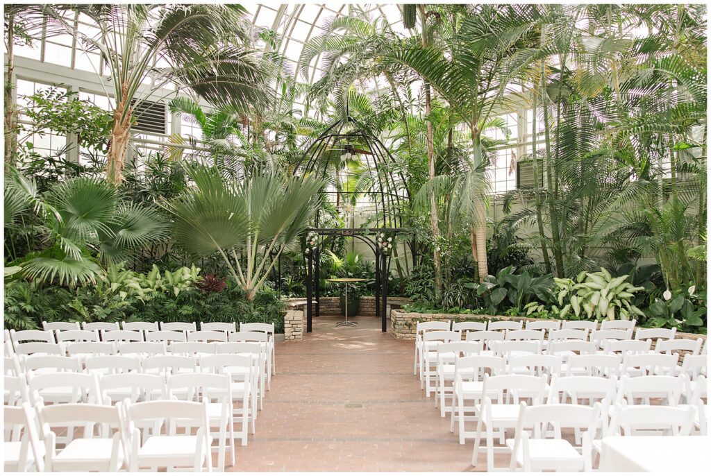 Empty wedding ceremony space at Franklin Park Conservatory in Columbus, Ohio. 